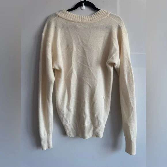 Vintage I. Magnin Cream Ivory Cashmere V Neck Knit Elegant Sweater - Picture 2 of 4